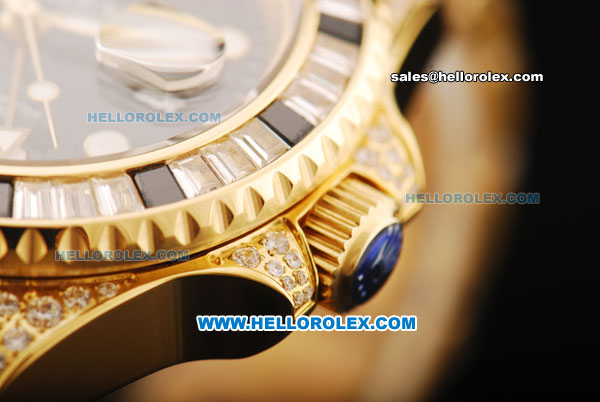 Rolex GMT Master II Swiss ETA 2836 Automatic Movement Full Gold with Black Dial and Diamond Bezel - Click Image to Close